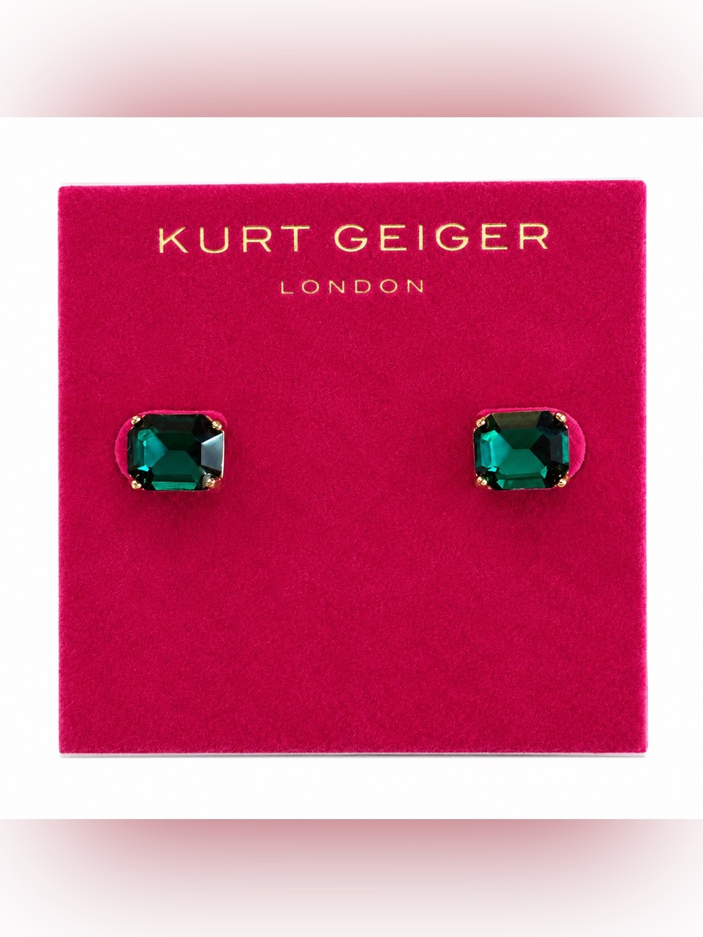 Kurt Geiger Square Crystal Stud Earrings / Emerald  NWT